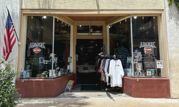 The exterior of the Harley-Davidson shop in historic downtown