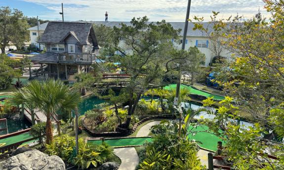 Anastasia Miniature Golf course as seen from the hilltop feature