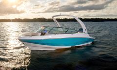 A Regal boat floating in the open water