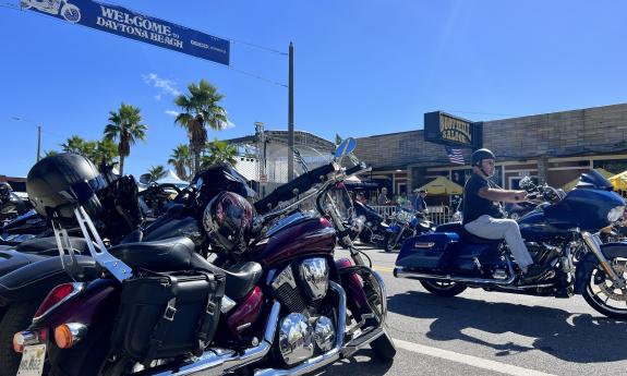 Motorclycles on the street in Daytona for Biketoberfest