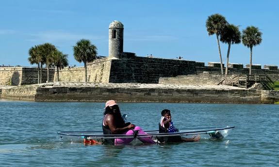 Paddlers in front of the Castillo de San Marcos
