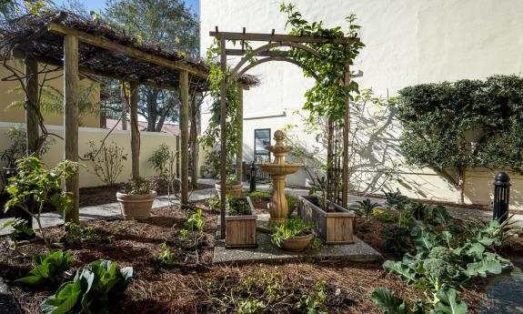 The garden area outside the historic property