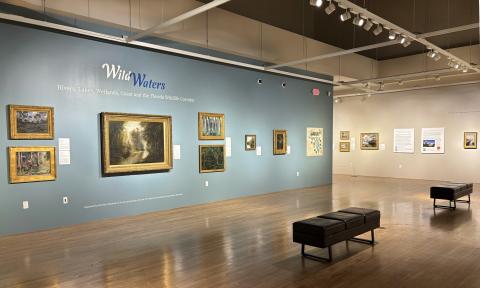 A view of the main exhibit space in the Govornor House, showing the Wild Waters exhibit